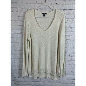 CHAPS white cream gold knit V-neck high-low sweater pullover top viscose size XL